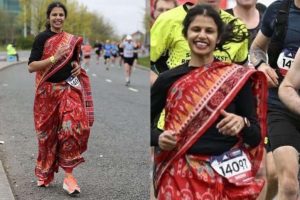 VIDEO: UK में भारतीय नारी का जलवा! मैराथन में साड़ी पहन लगा दी 42.5KM की दौड़