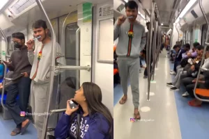 Metro में मुँह में ब्रश करता नज़र आया व्यक्ति, वीडियो देख कर लोगो ने कहा यह…